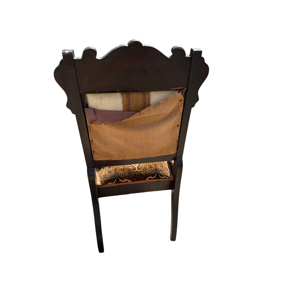 Antique Victorian EASTLAKE Walnut Chair Carved Accent Upholstered Velvet Spring - Picture 6 of 10